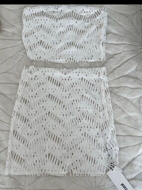 White Laser-Cut Mini Skirt by